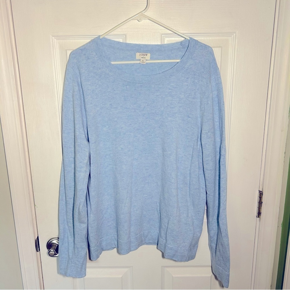J. Crew Women Teddie Sweater X-Large Blue Preppy Coquette Wool Cotton Crewneck